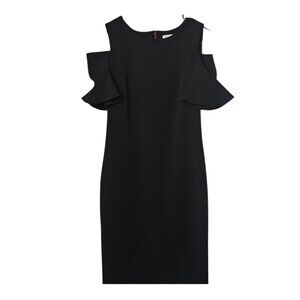 Calvin Klein Black Cold-Shoulder Sheath Dress w/ Gold Zipper -Size 8